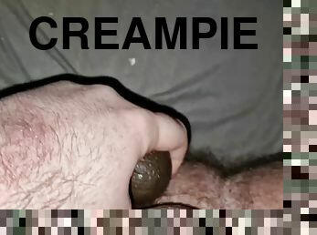 Creampie with big dildo and piss