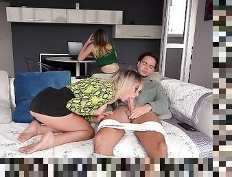 Cheating With Milf Stepmom On The Sofa! Blonde Gets Creampied While Gf Doing A Homework